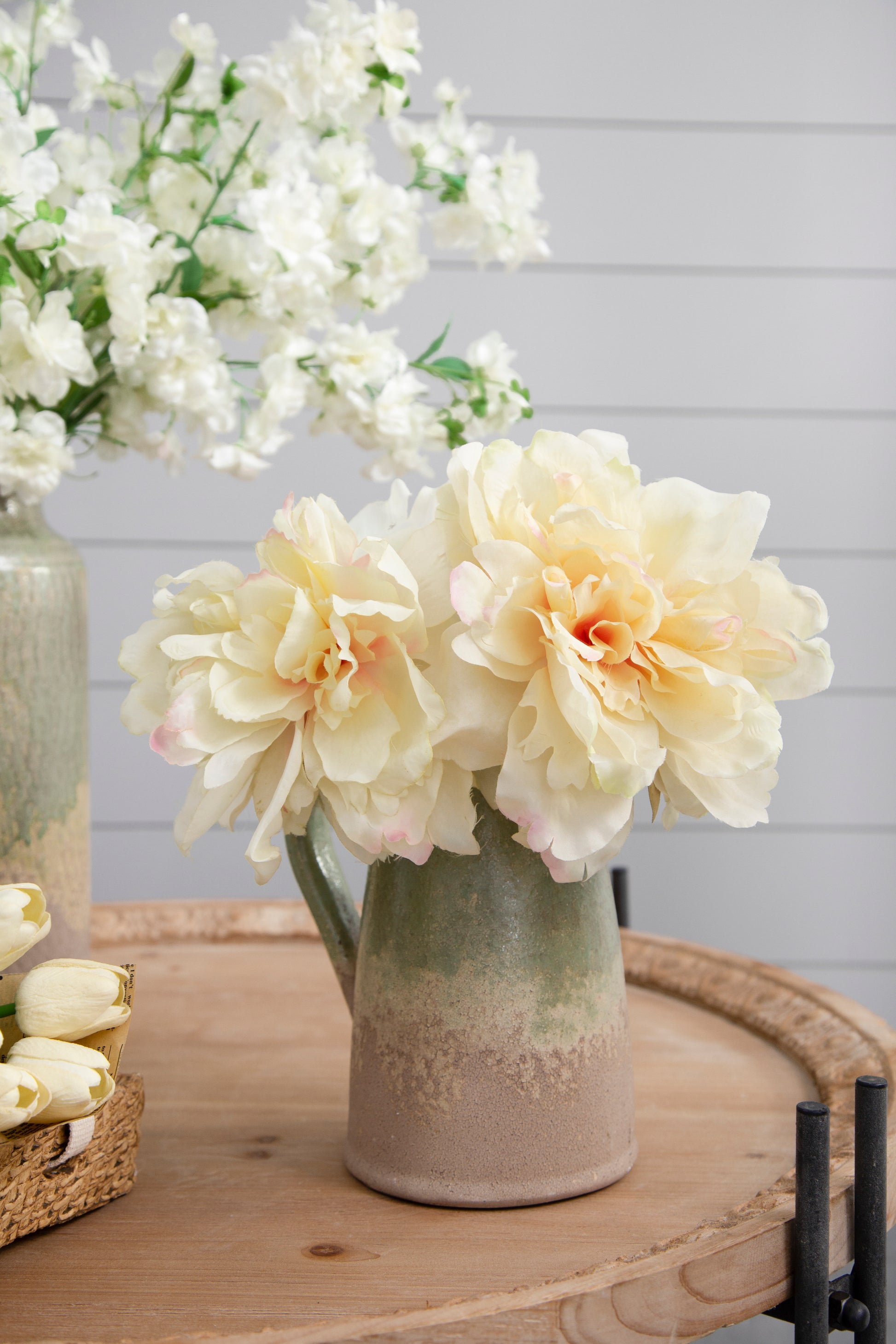 Almost Real 14" Peony - White with Pink, 4 Pack