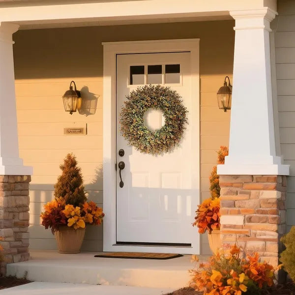 26 Inch Large Artificial Fall Boxwood Wreath, Autumn Foliage Wreath for Front Door Farmhouse Thanksgiving Home Wall Decor