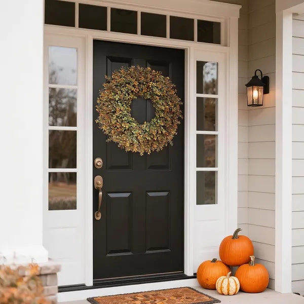 26 Inch Large Artificial Fall Boxwood Wreath, Autumn Foliage Wreath for Front Door Farmhouse Thanksgiving Home Wall Decor