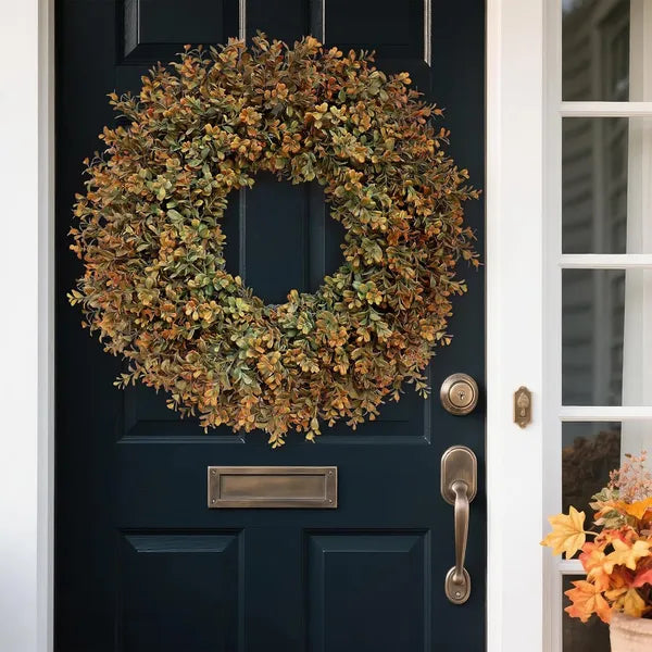 26 Inch Large Artificial Fall Boxwood Wreath, Autumn Foliage Wreath for Front Door Farmhouse Thanksgiving Home Wall Decor