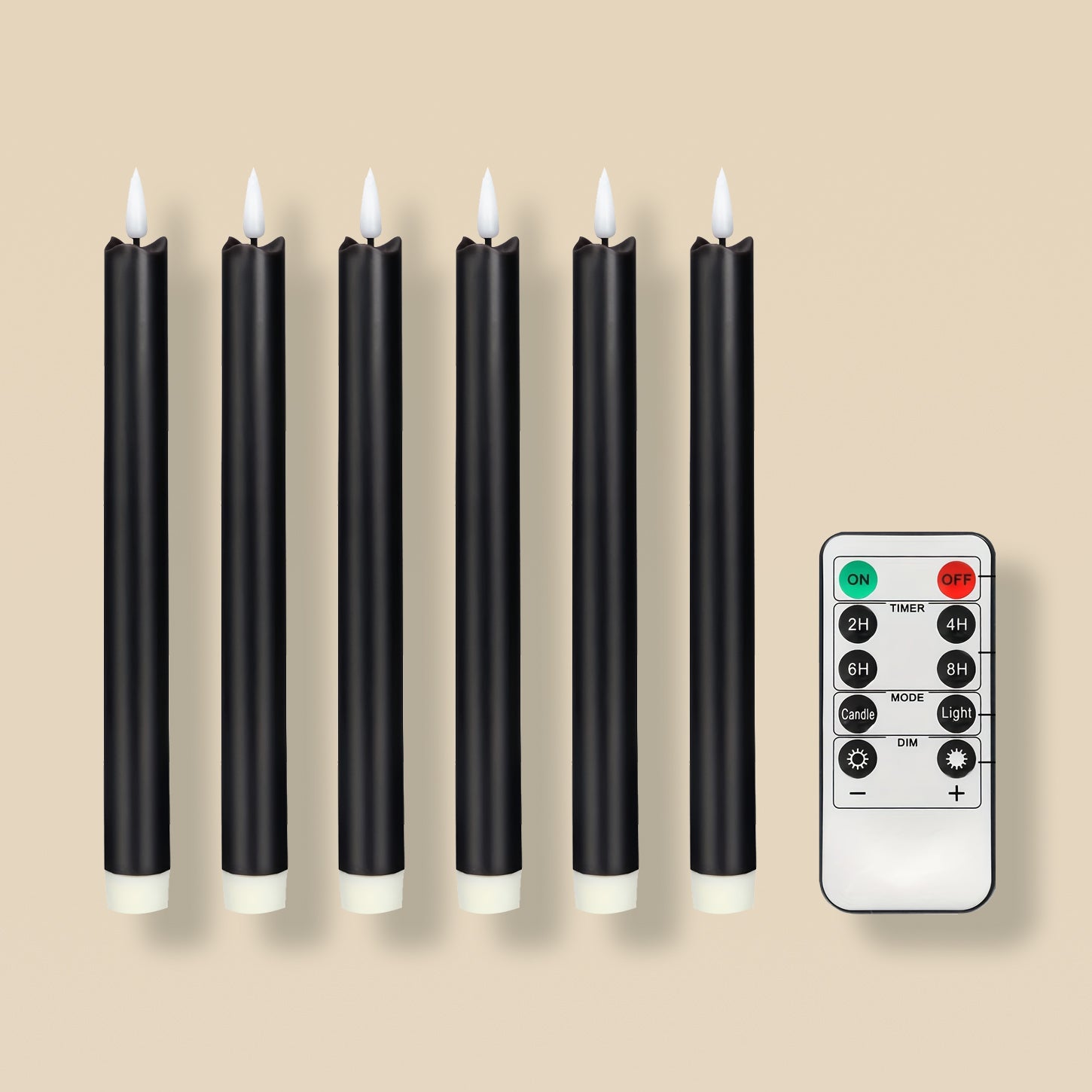 6-Pack Black Flameless Taper Candles with Remote (Batteries Not Included) - Perfect for Home Decor & Holiday Ambiance