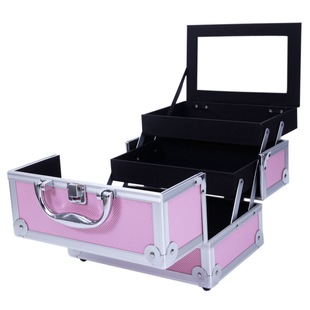 Makeup Train Case Makeup Box 9x6x6 Inch Makeup Organizer Box with Mirror, Portable Travel Cosmetic Case, Handheld Makeup Storage Carrying Bag