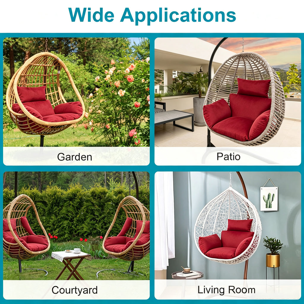 Hanging Egg Chair Cushion with Head Pillow, Thick Hollow Cotton Replacement Pad, Removable Washable Polyester Cover for Indoor Outdoor Wicker Swing Chair