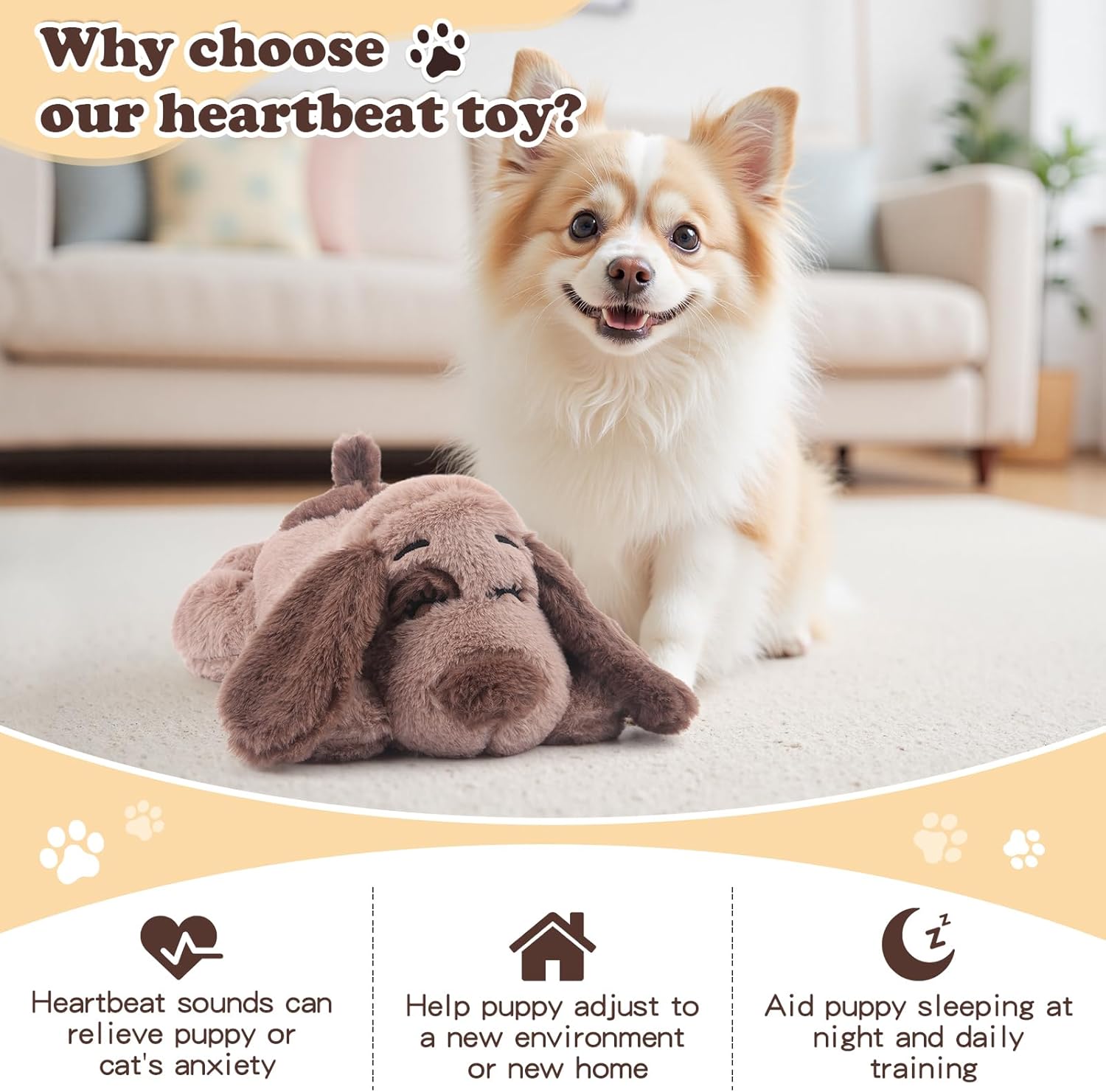 ZippyPaws Toy Dog Anxiety Relief Calming Aid Puppy Heartbeat Stuffed Animal Behavioral Training Sleep Aid Comfort Soother Plush Toy for Puppies Cats