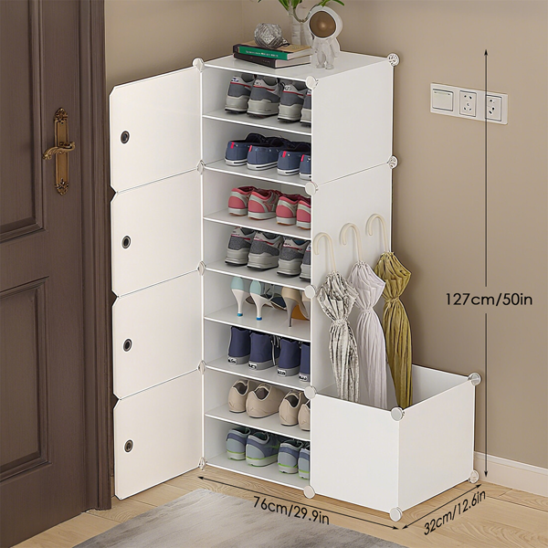 Shoe Storage Cabinet with Doors, 50" Tall White Dustproof Waterproof Shoe Organizer with Adjustable Shelves 29.9" Wide, Slim Entryway Closet Rack for Home