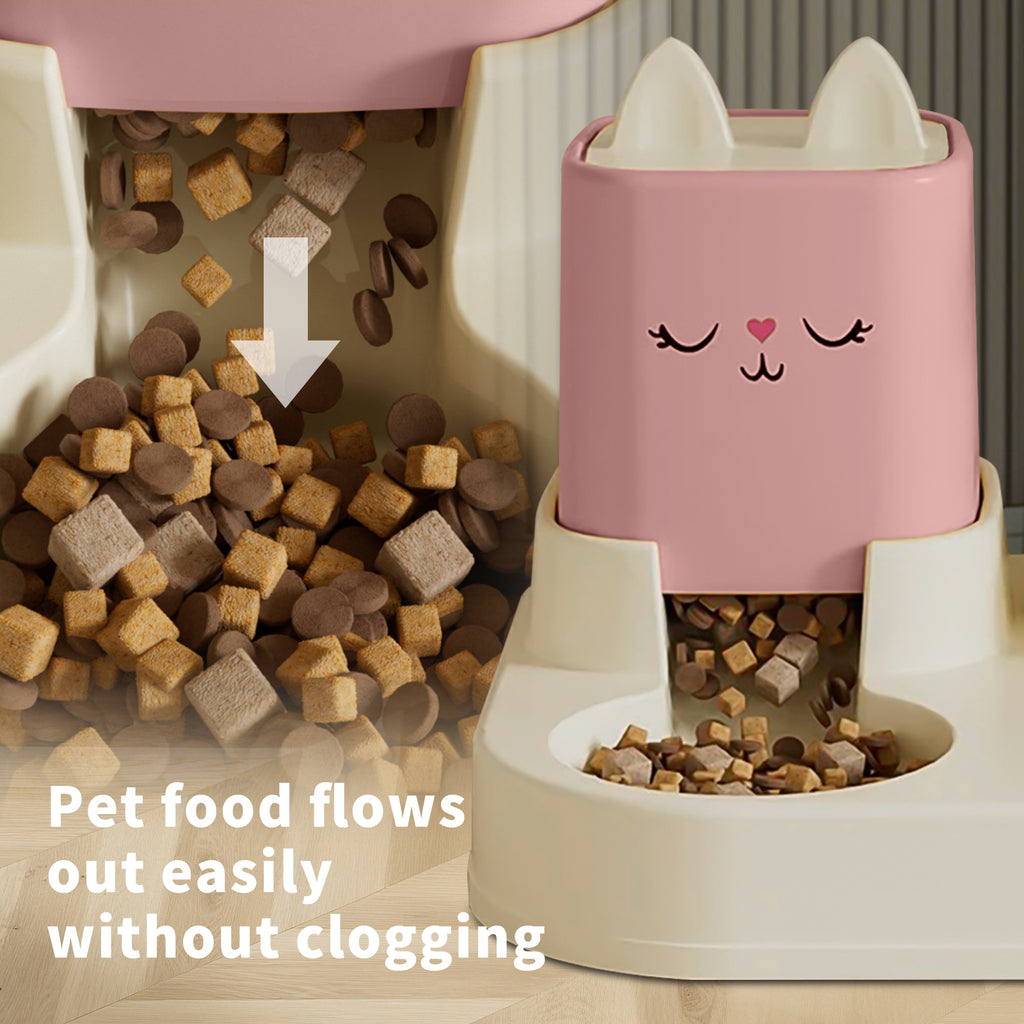 Cat-Themed Automatic Pet Feeder and Water Dispenser Set, Food Bowl with Storage Container, 12.59 x 11.22 inch Base
