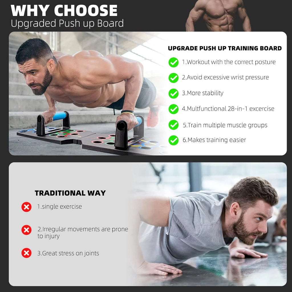 28-in-1 Push Up Board with Handles, Foldable Color-Coded Workout System for Chest, Shoulders, Back & Triceps, Home Gym