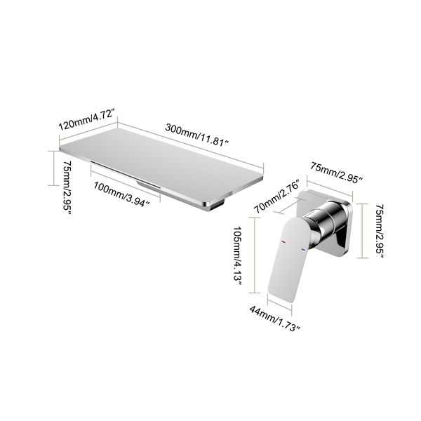 AEELLEEA Wall Mount Waterfall Bathroom Faucet, Modern Single Handle 2-Piece Sink Faucet Set with Wide Spout, Chrome Finish