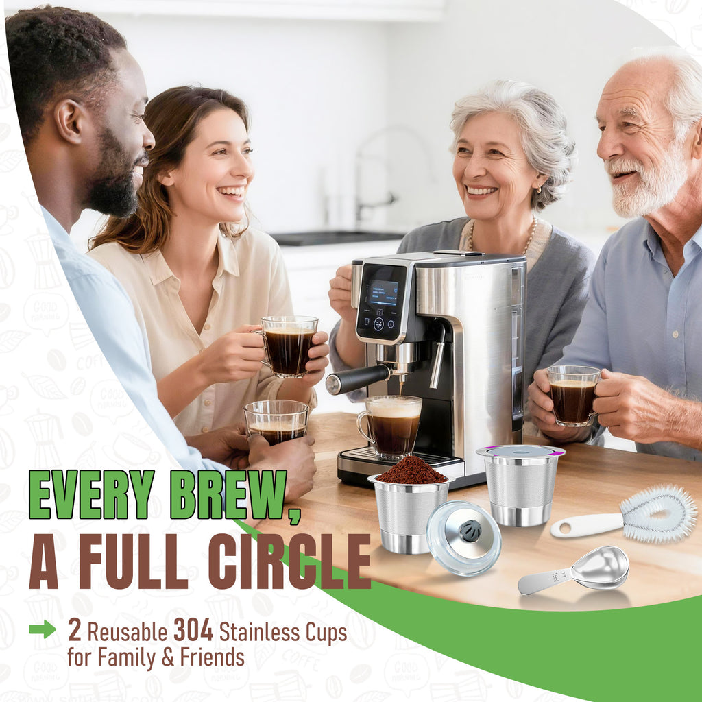 AEELLEEA 2 Pack Reusable K Cups, 304 Stainless Steel Coffee Pods with Scoop Brush Storage Box for 1-Prong Keurig