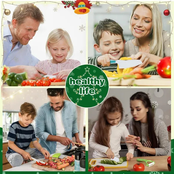 Aeelleea 28Pcs Kids Kitchen Knife Set, Montessori Safe Cooking Tools, Cutting Boards, Wave Knives, Vegetable Cutters for Boys Girls