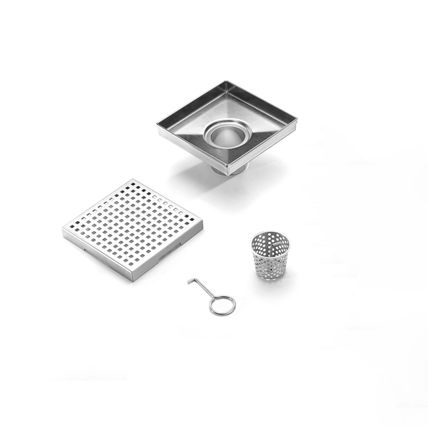 6 Inch Square Grid Shower Floor Drain, Rust‑Resistant Easy‑Removal Drain Cover for Bathroom Kitchen Balcony