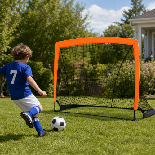 2 Pack Pop Up Soccer Goals, Portable Soccer Nets for Kids Youth Adults, Outdoor Soccer Goal Set for Backyard Games & Soccer Training Orange