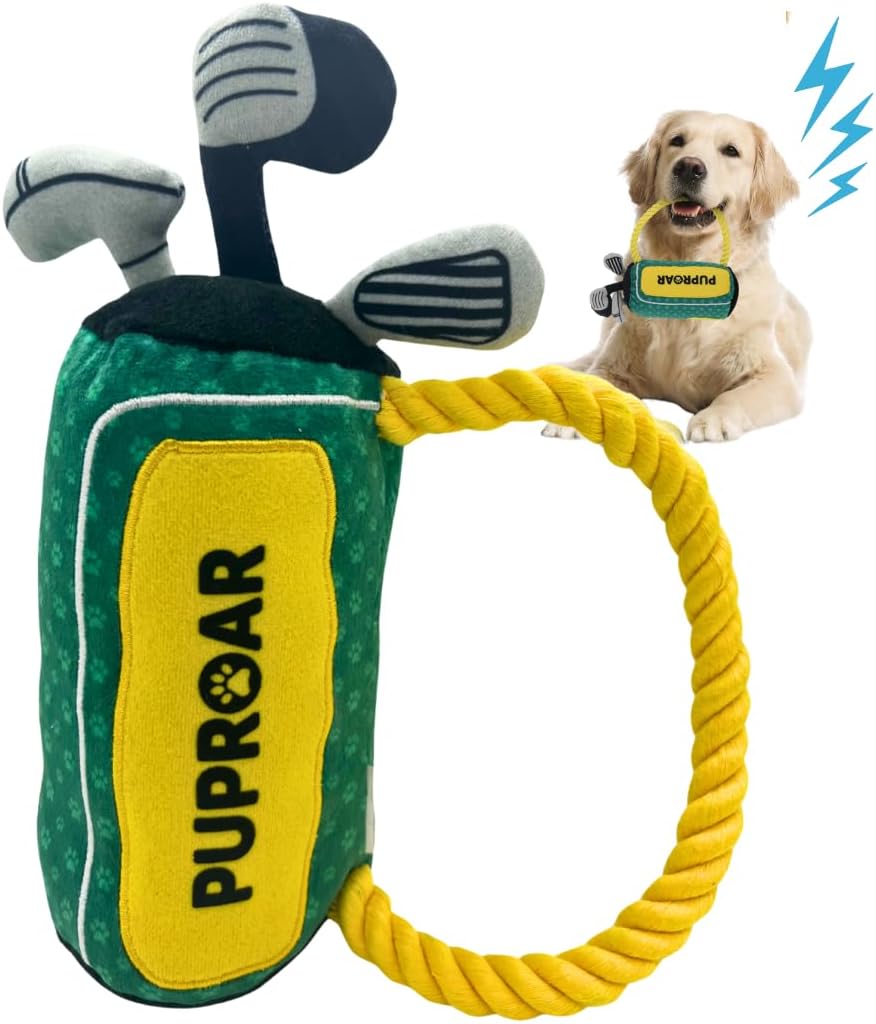 ZippyPaws Dog Toy, Funny Plush Squeaky Puppy Gift with Rope & Crinkle, Golf Bag Gift