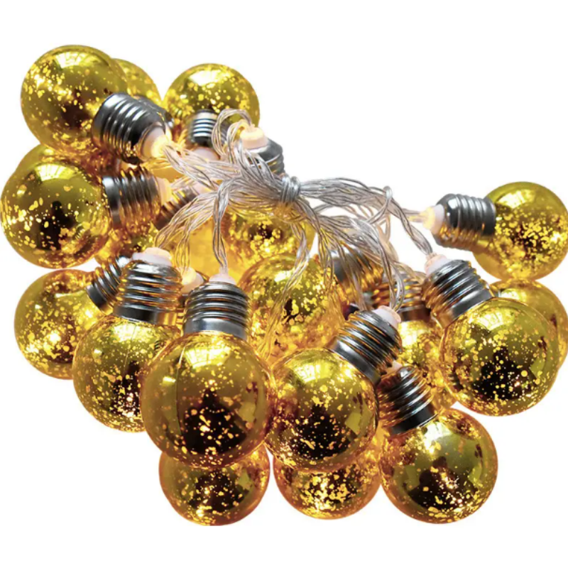 Gold Globe String Lights, 10 LED Battery Operated String Lights with Mercury Glass Look Bulbs, 5.9 ft Indoor Christmas Decor, Batteries Not Included