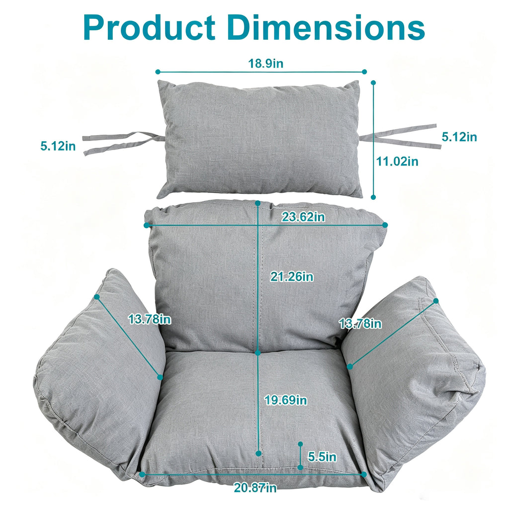 Hanging Egg Chair Cushion with Head Pillow, Thick Hollow Cotton Replacement Pad, Removable Washable Polyester Cover for Indoor Outdoor Wicker Swing Chair