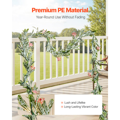 AEELLEEA 6.6ft Pre-Lit Snow Flocked PE Christmas Garland, 20 LED Lights, Red Berries & Olive Leaves for Holiday Decor