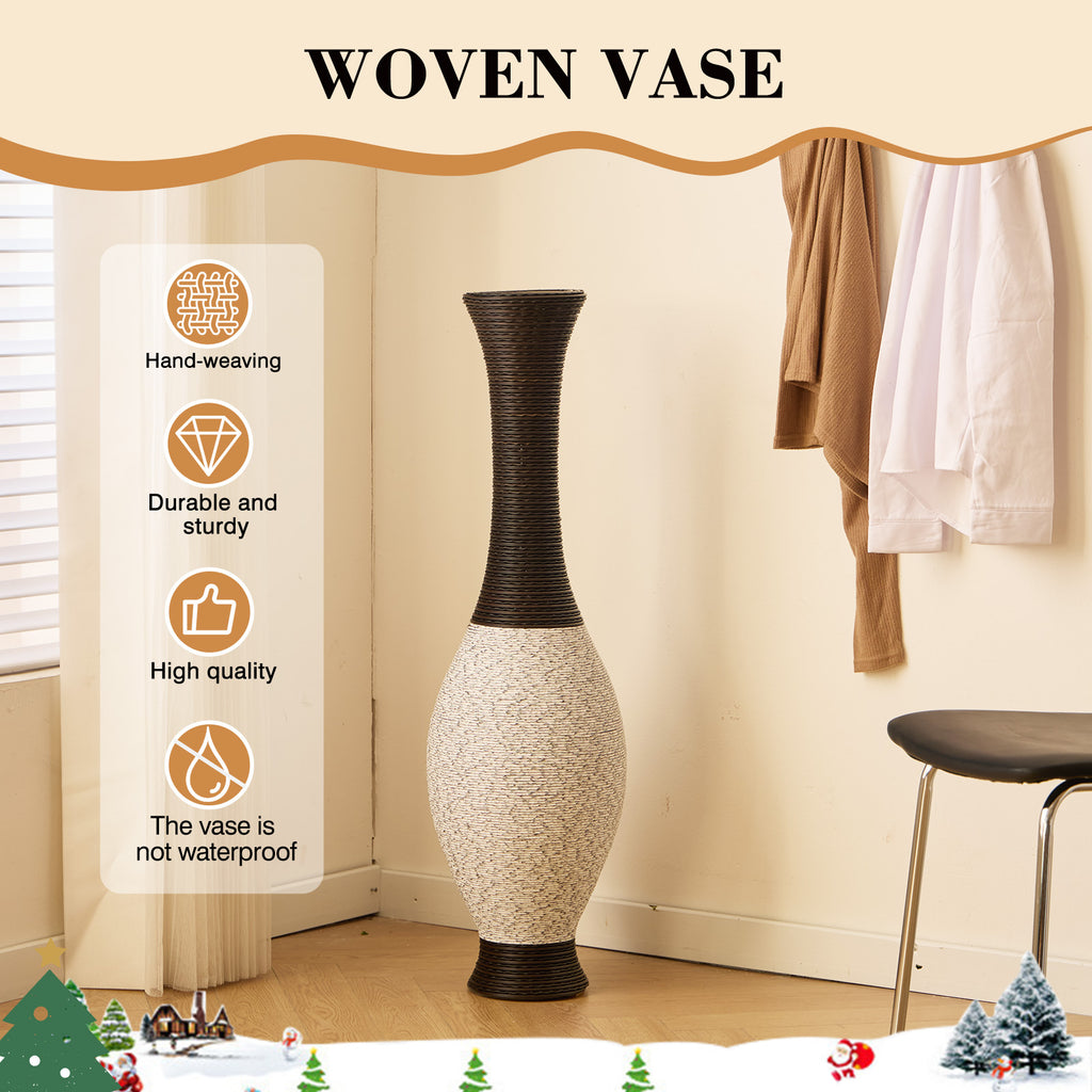 AEELLEEA Tall Woven Floor Dry Vase, 40.2"H x 11.8" D, Two-Tone Textured Decor Vase for Pampas Grass & Dried Branches, Boho Farmhouse Entryway Living Room Decor
