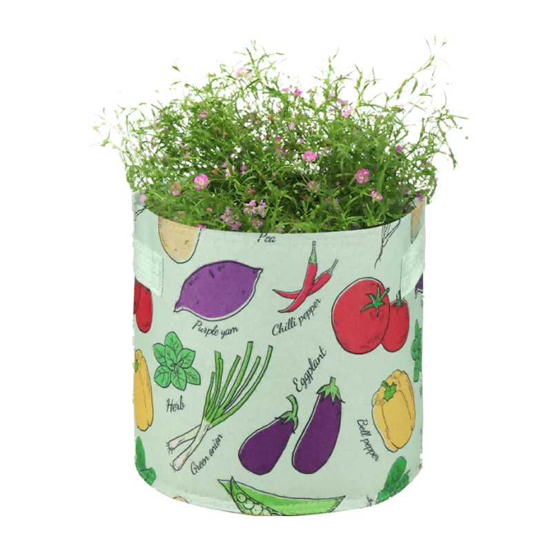 3 Gallon Plant Grow Bags, 5-Pack Vegetable Printed Fabric Planter Pots with Handles, 2 Colors Optional, for Vegetable Flower Garden