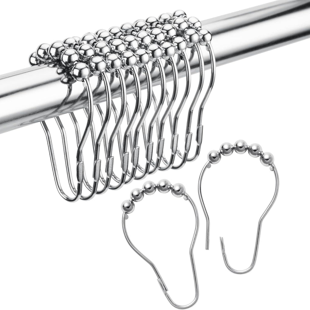 Metal Shower Curtain Hooks Rings, Rust Proof 5 Roller Balls Shower Curtain Rings for Bathroom Shower Rod, Set of 12