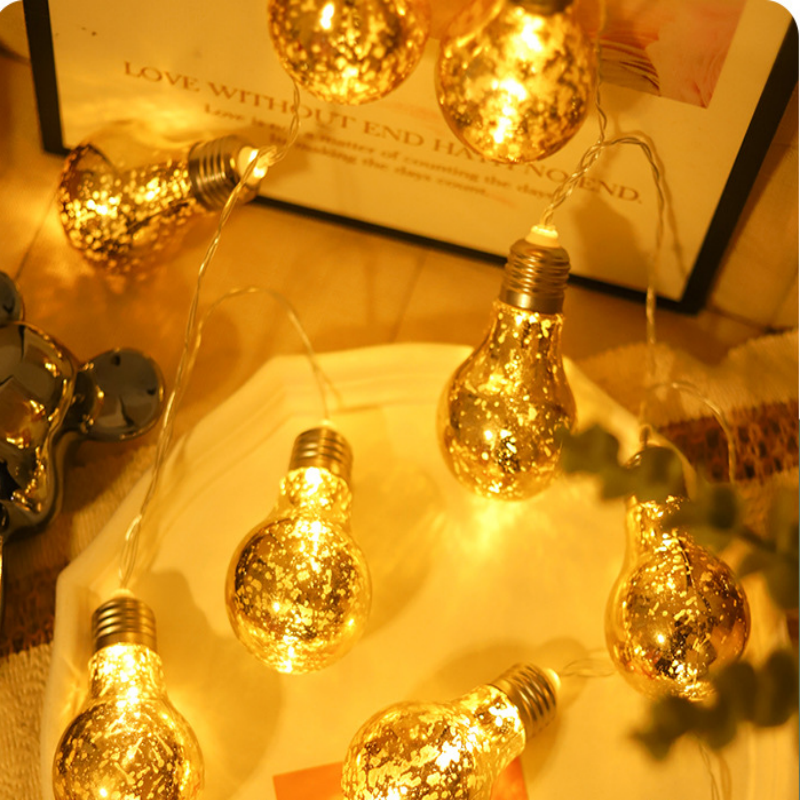 Gold Globe String Lights, 10 LED Battery Operated String Lights with Mercury Glass Look Bulbs, 5.9 ft Indoor Christmas Decor, Batteries Not Included