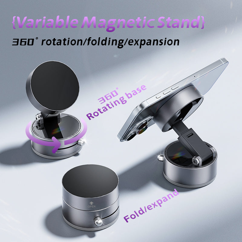 Vacuum Suction, Foldable Magnetic Phone Holder, Suction Pro, Dash Mount, 360 Rotation, Phone Stand for Car Truck, Desk, Gym, Universal Compatibility