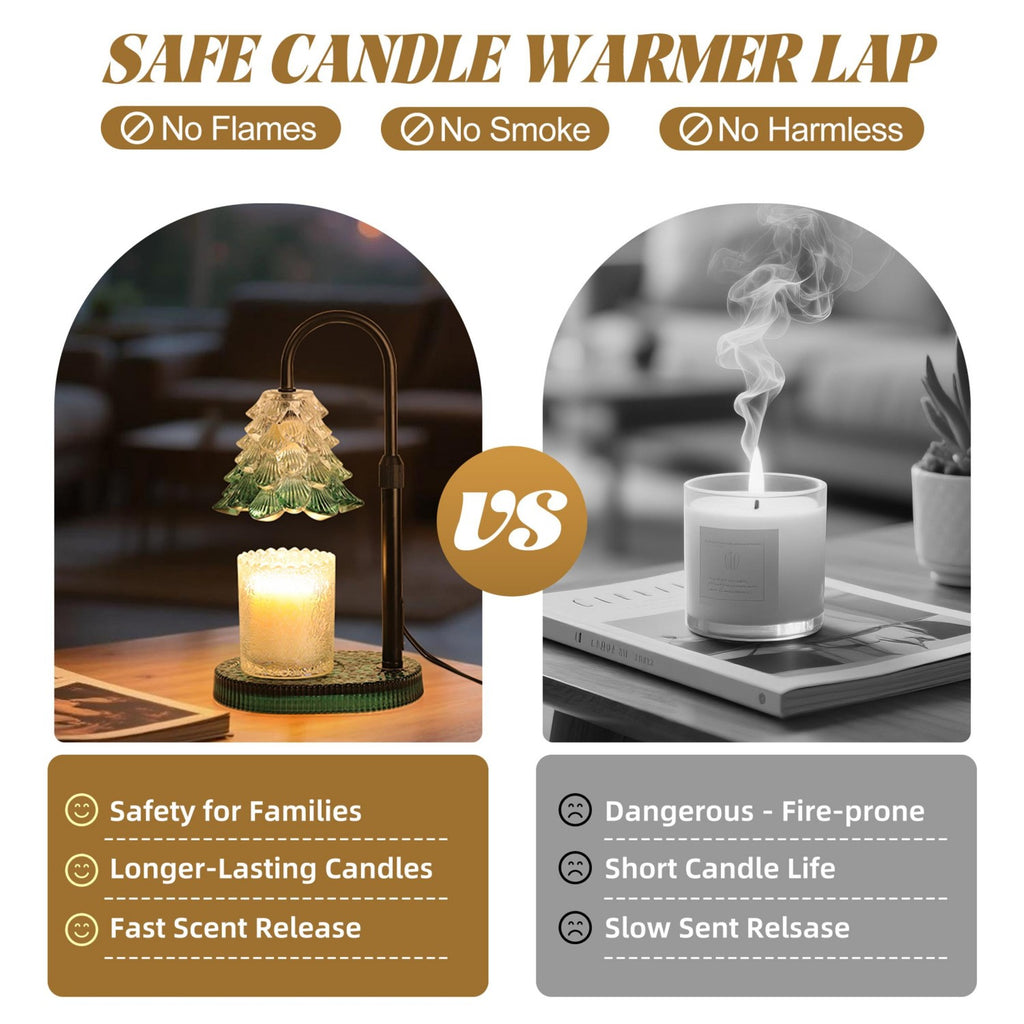 Candle Warmer Lamp, Christmas Tree Lampshade Glass Base Wax Melt Warmer for Jar Candles with Timer Dimmable Adjustable Height 2 Bulbs, Home Decor Gift