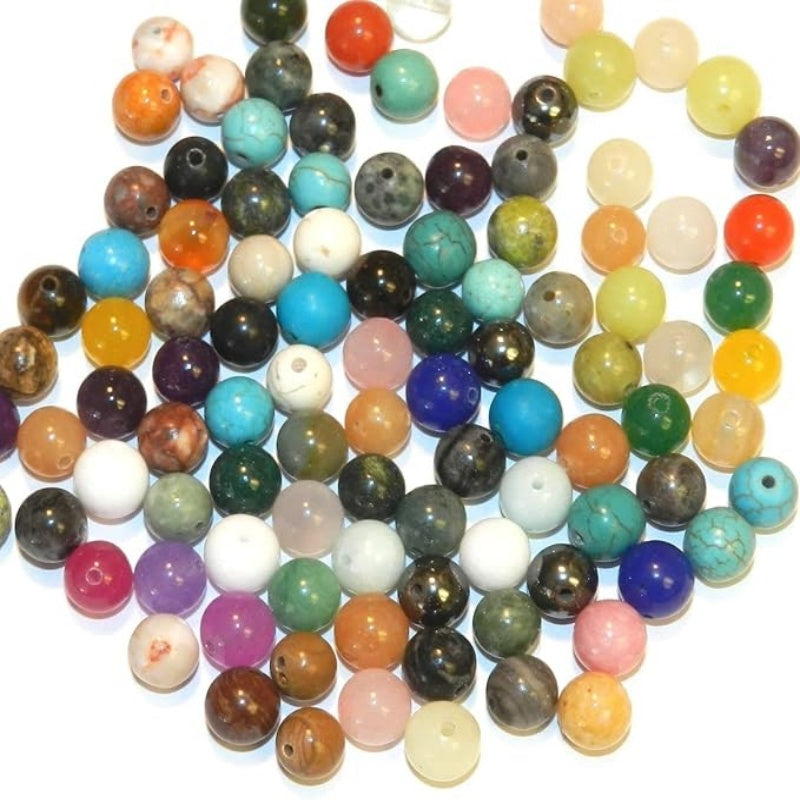 50Pcs-10mm Natural Gemstone Round Loose Beads, Polished Stone Beads for DIY Bracelet Necklace Jewelry Making