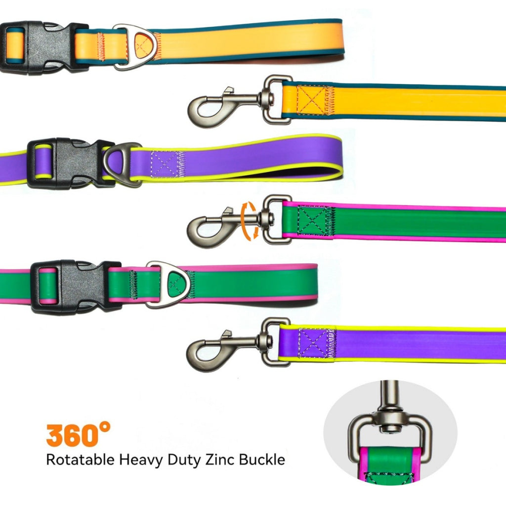 Waterproof PVC Coated Webbing Dog Leash with 360° Swivel Heavy Duty Zinc Buckle, Durable Pet Walking Training Lead for Medium Large Dogs, Multiple Bright Color Options