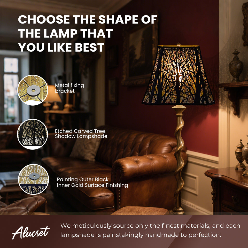 Rectangular Etched Forest Lampshade – 8×13.9×11 Inch