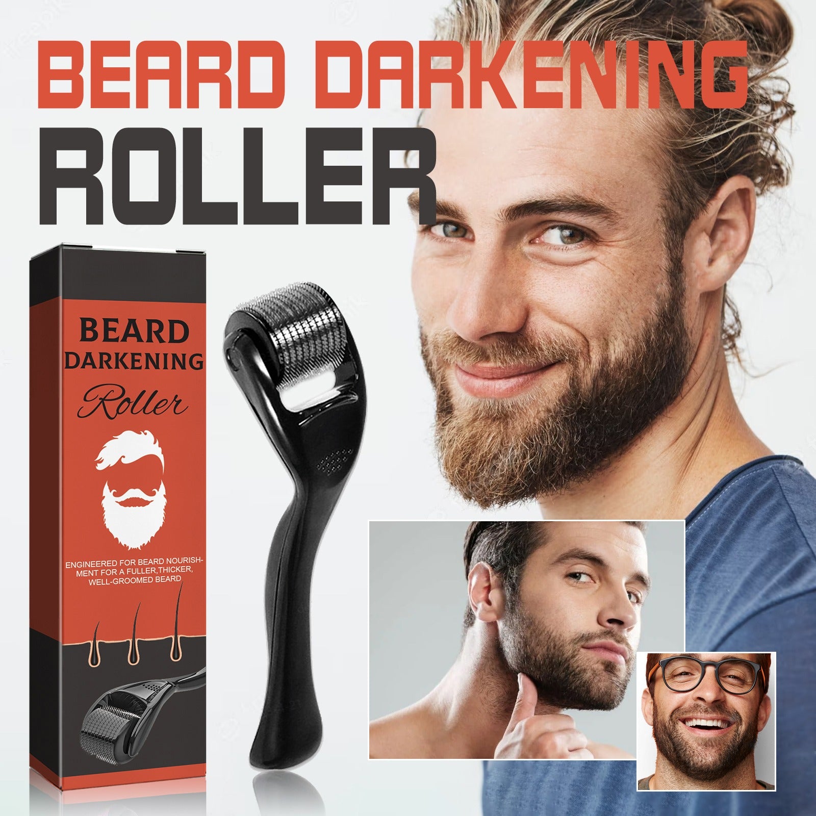 Beard Derma Roller, Beard Darkening Roller for Men, Stimulate Beard Growth, Thick Fuller Beard Grooming Tool