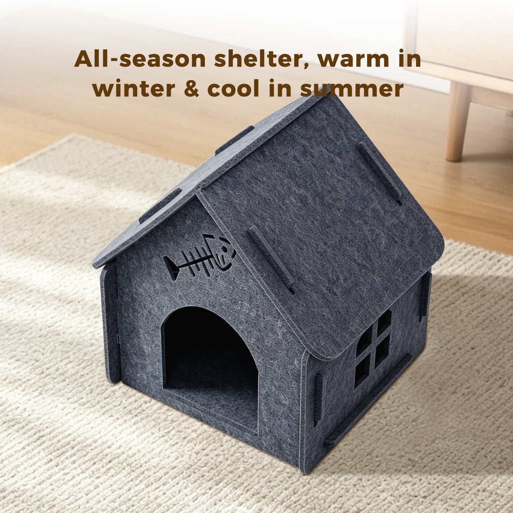 Scratch Resistant Felt Cat House Indoor Warm Insulated Cat Cave Bed Compatible with Pet Heating Pads for Kittens Small Cats