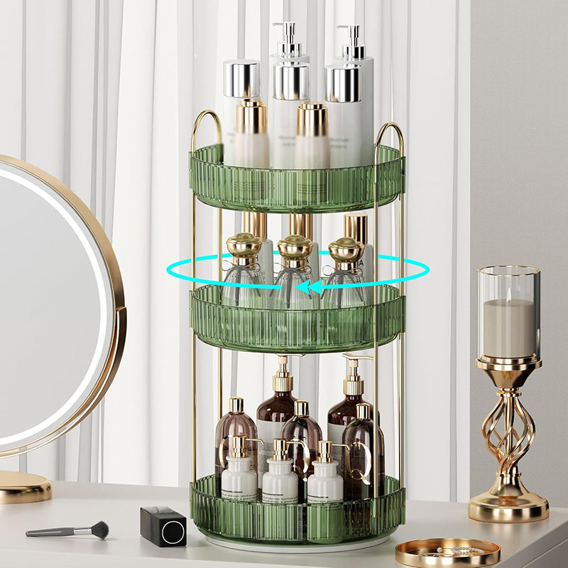 360° Rotating Perfume Organizer, 3-Tier Makeup Organizer and Storage, Large Capacity Cosmetic Holder, Bathroom Counter and Vanity Organizer, Green