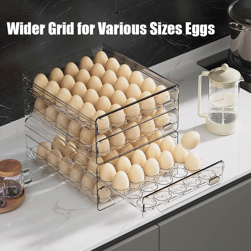 Egg Organizer for Refrigerator, Large Egg Holder for Fridge, Clear Egg Container for Refrigerator, Stackable Egg Storage Trays for Countertop, Egg Drawer Dispenser, Egg Storage Container