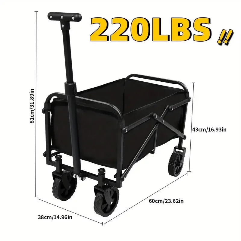 Foldable Utility Wagon Cart with All-Terrain Wheels, Adjustable Handle, Heavy-Duty Metal Frame, Collapsible Beach & Garden Wagon for Camping, Shopping, Sports, and Outdoor Use