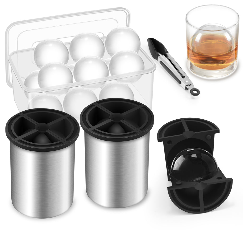 2-Pack Clear Ice Ball Mold Set, 2.5-Inch Stainless Steel Ice Maker for Whiskey & Cocktails, Slow-Melting Ice for Home Bars and Parties