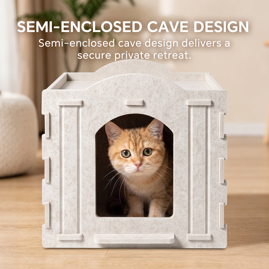 Foldable Felt Cat House Bed with Hanging Ball, Scratch Resistant Hideaway Cave for Indoor Cats and Timid Cats, Cozy Cat Nest with Dual Entrances