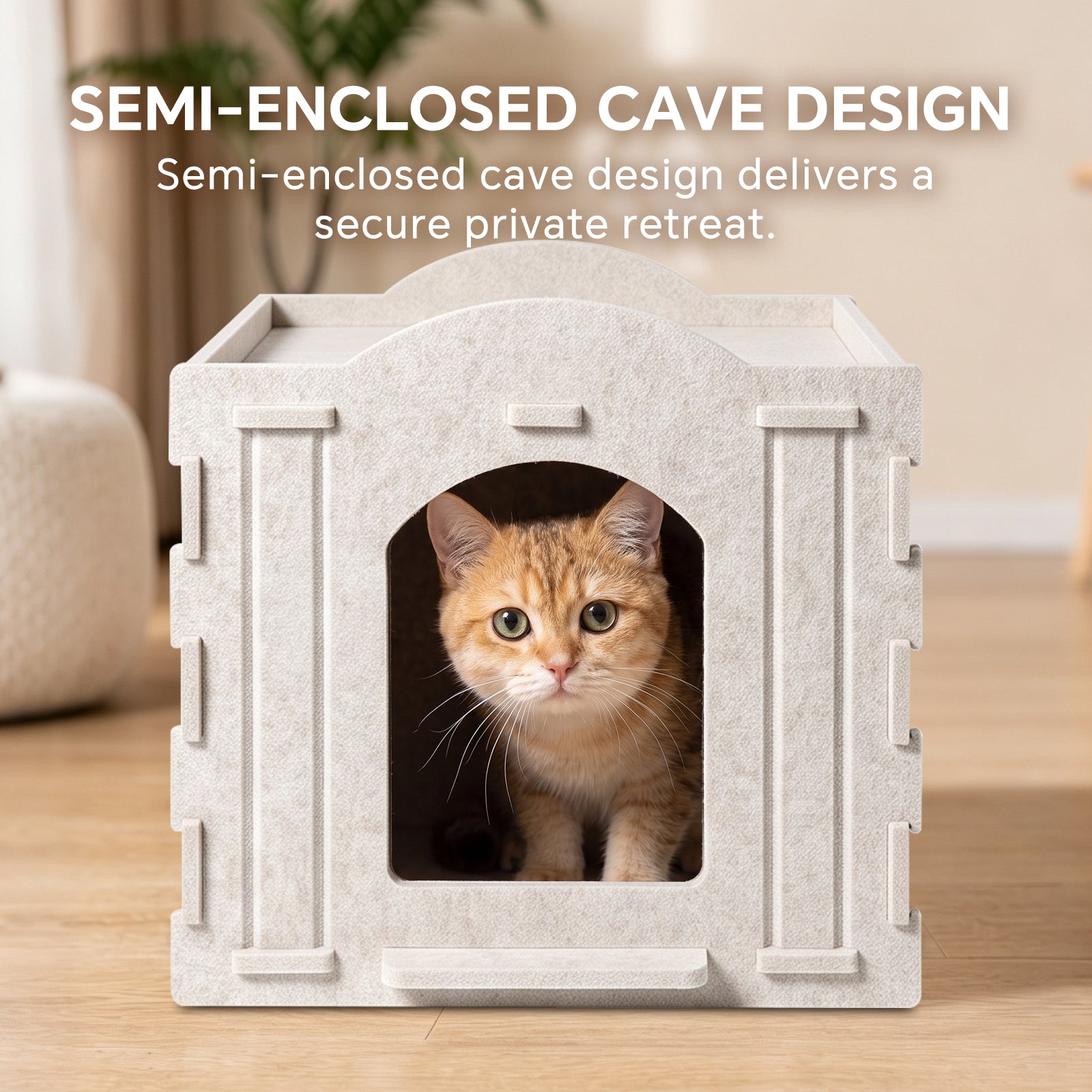 Foldable Felt Cat House Bed with Hanging Ball, Scratch Resistant Hideaway Cave for Indoor Cats and Timid Cats, Cozy Cat Nest with Dual Entrances