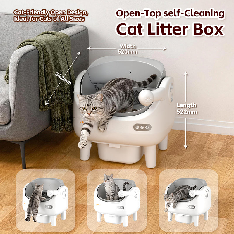 Aeelleea Smart Self-Cleaning Cat Litter Box Open-Top Deodorizing App Control Multi-Cat