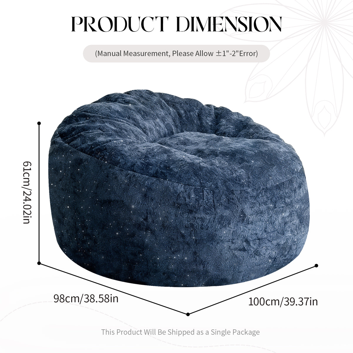AEELLEEA Sparkling Snow Neil Round Bean Bag Chair, High Density Sponge Beanbag with Non-Slip Base for Home Relax