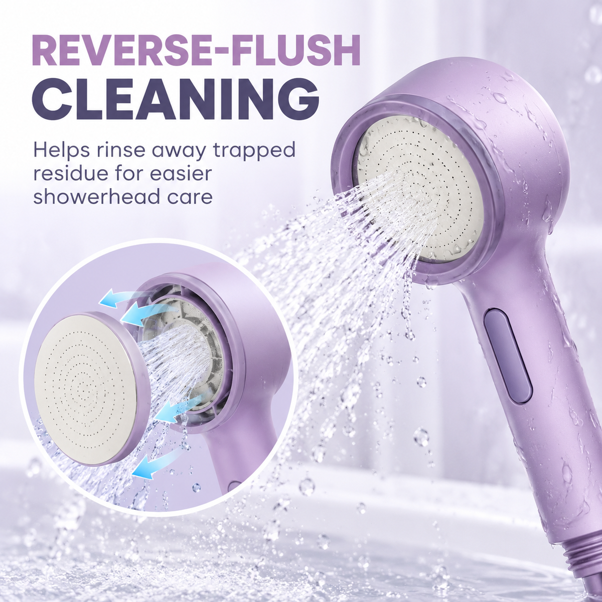 Handheld Shower Head with Reverse-Flush Cleaning, Micro-Spray Nozzles, Easy-Access Control Button and Hose Connection