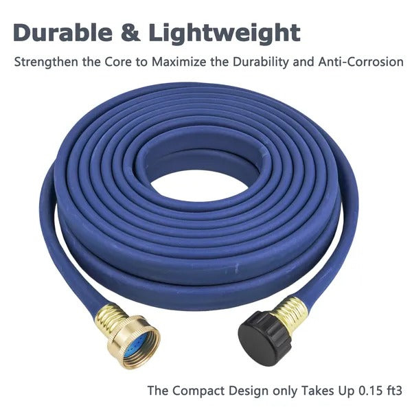 Heavy-Duty Flat Soaker Hose with Brass End Fittings, Flexible Drip Watering Hose for Garden Beds, Flower Beds, Shrubs, and Vegetable Gardens, UV-Resistant All-Weather Blue