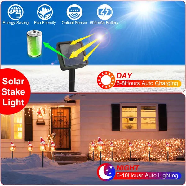 Solar Christmas Snowman Garden Stake Lights, 3 Pack Warm LED Solar Powered Pathway Lights with Red Hat & Scarf, Outdoor Holiday Yard Decor
