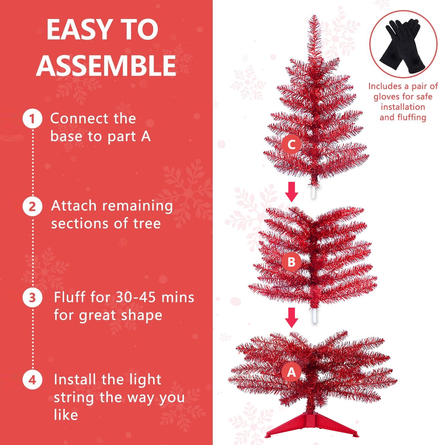 4FT Prelit Artificial Christmas Tree with 50 Lights for Home Decor, Christmas Decorations Outdoor Indoor Office, Holiday Decor with 122 PVC Tips, Easy Assembly, Ideal for Family Party, Red & Gold