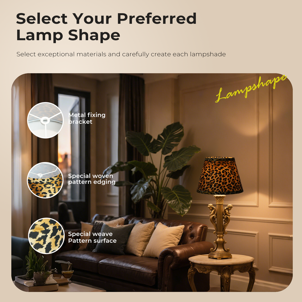 ALUCSET Leopard Print Empire Lamp Shade 7"×11"×8", Spider Fitter Replacement Shade for Table & Floor Lamps