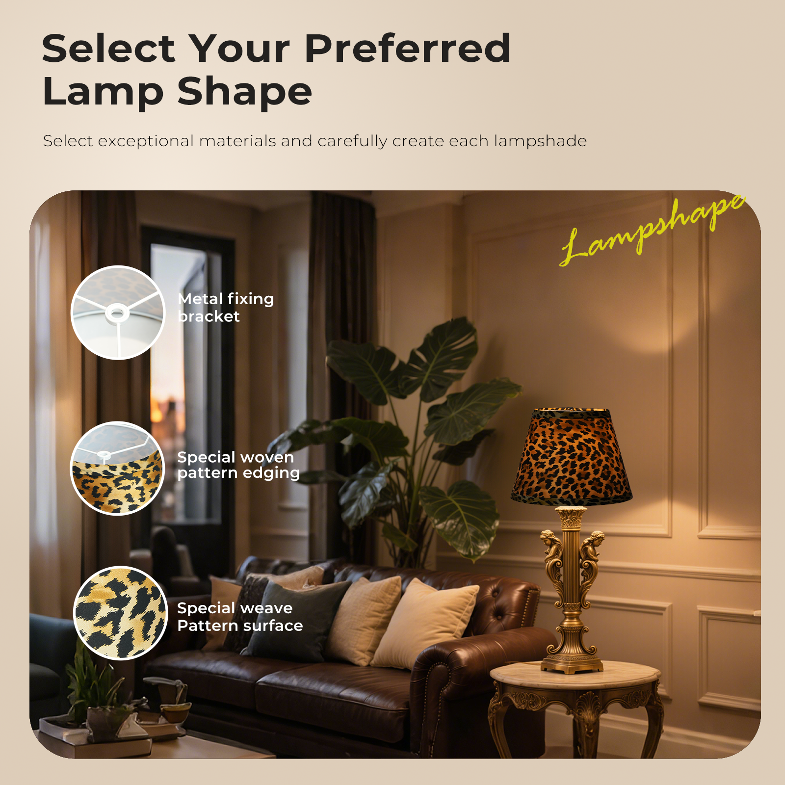 ALUCSET Leopard Print Empire Lamp Shade 7"×11"×8", Spider Fitter Replacement Shade for Table & Floor Lamps