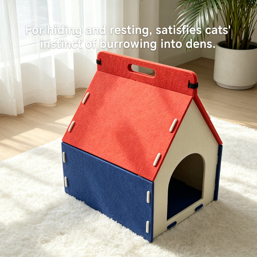Felt Cat House for Indoor Cats, Cozy Cat Hideaway for Playing, Resting & Sleeping, Scratch-Resistant Cave Bed