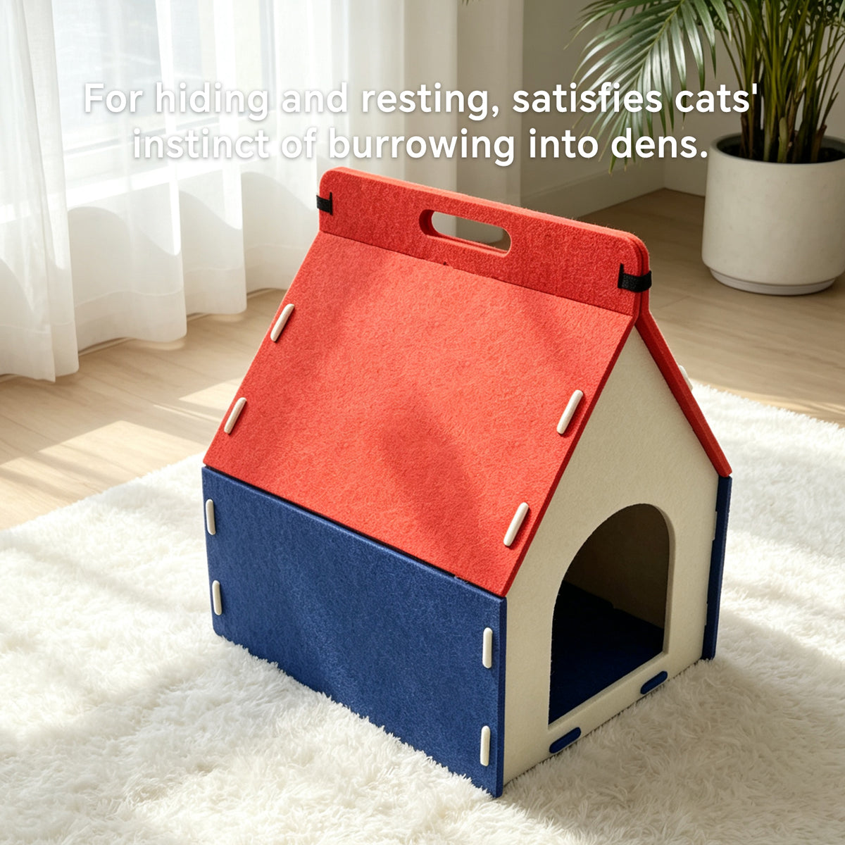 Felt Cat House for Indoor Cats, Cozy Cat Hideaway for Playing, Resting & Sleeping, Scratch-Resistant Cave Bed