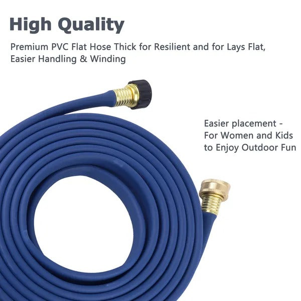 Heavy-Duty Flat Soaker Hose with Brass End Fittings, Flexible Drip Watering Hose for Garden Beds, Flower Beds, Shrubs, and Vegetable Gardens, UV-Resistant All-Weather Blue