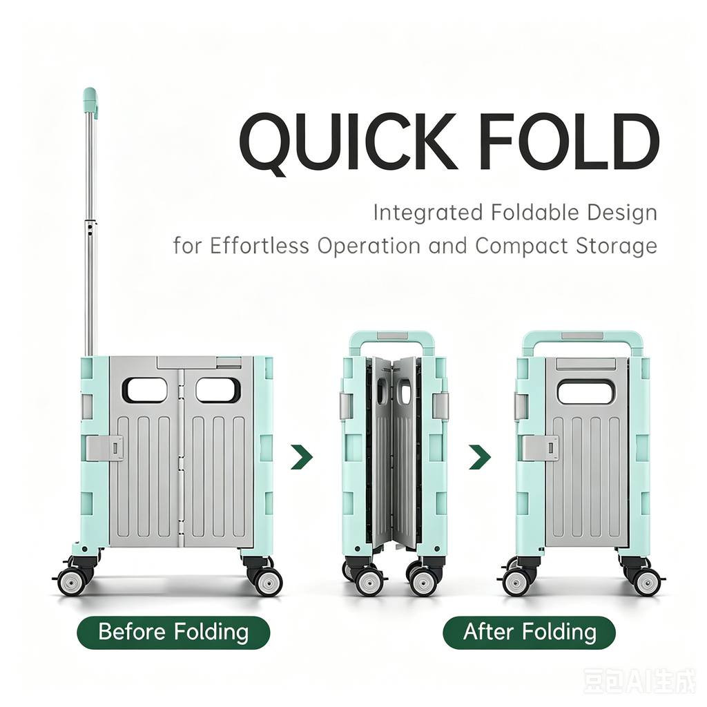 Foldable Utility Cart Portable Rolling Crate with Lid Collapsible Handcart Shopping Trolley Telescopic Handle 4 Wheels for Picnic Camping Outdoor Use