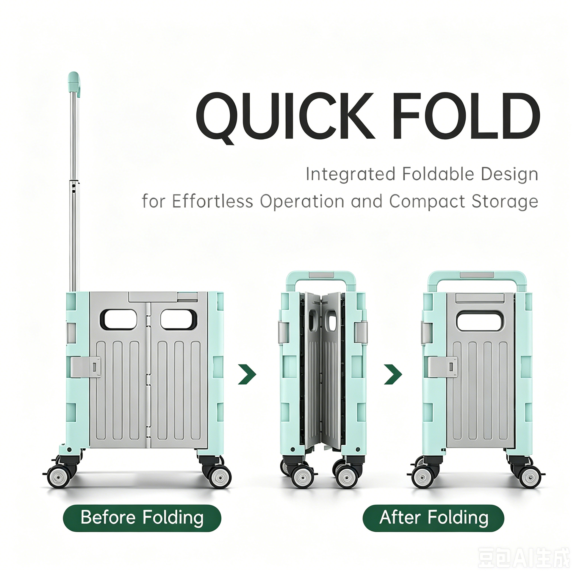Foldable Utility Cart Portable Rolling Crate with Lid Collapsible Handcart Shopping Trolley Telescopic Handle 4 Wheels for Picnic Camping Outdoor Use